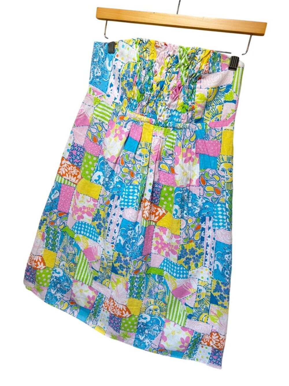 Lilly Pulitzer Vintage Y2K Gweneth Babydoll Loco Patch Madras Strapless Sun Dres